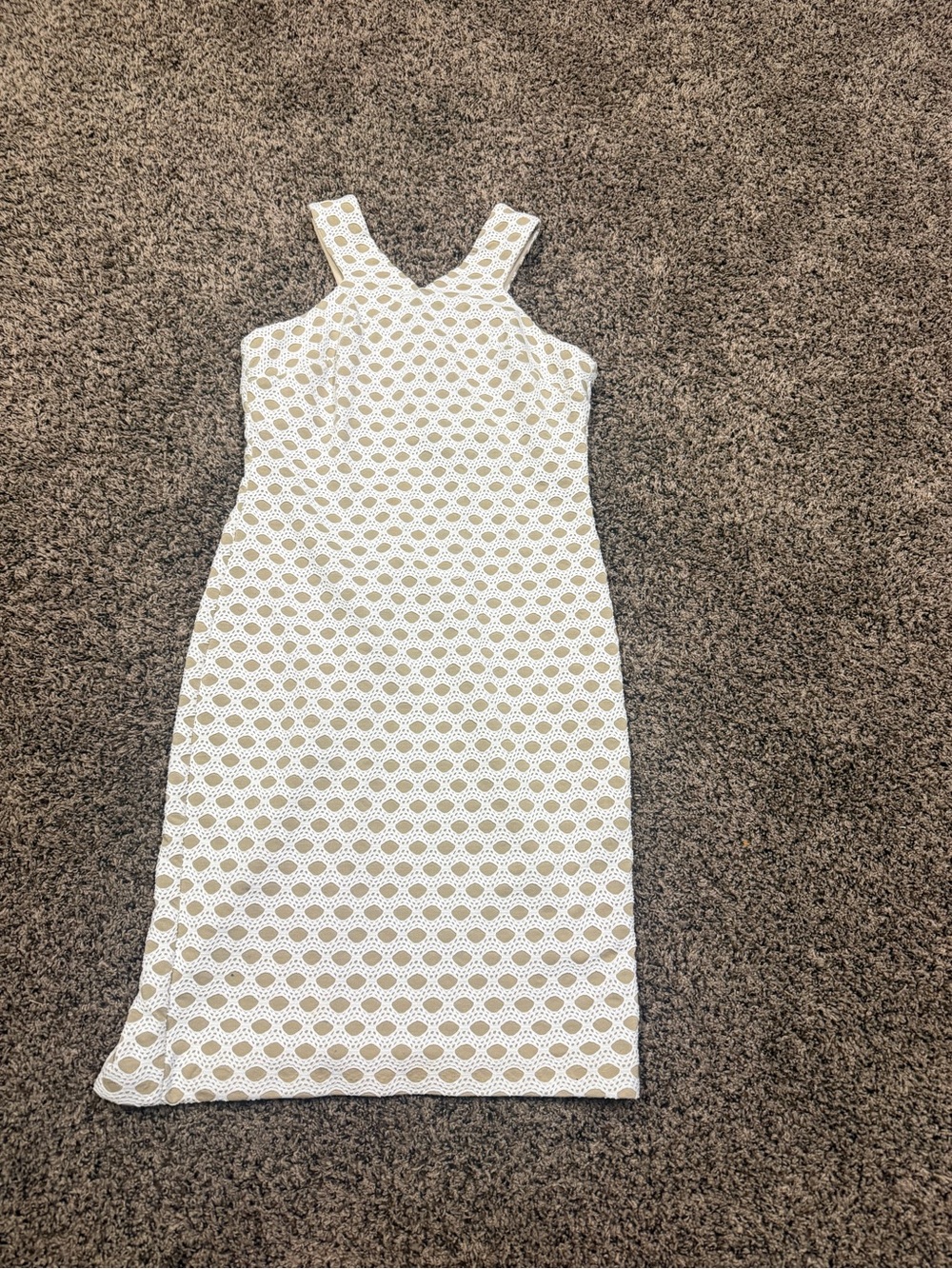 Taylor White & Beige Eyelet Midi Dress